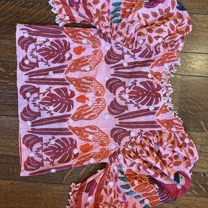 FARM Rio Cotton Top with Pink and Orange Birds and Light Pink flowers